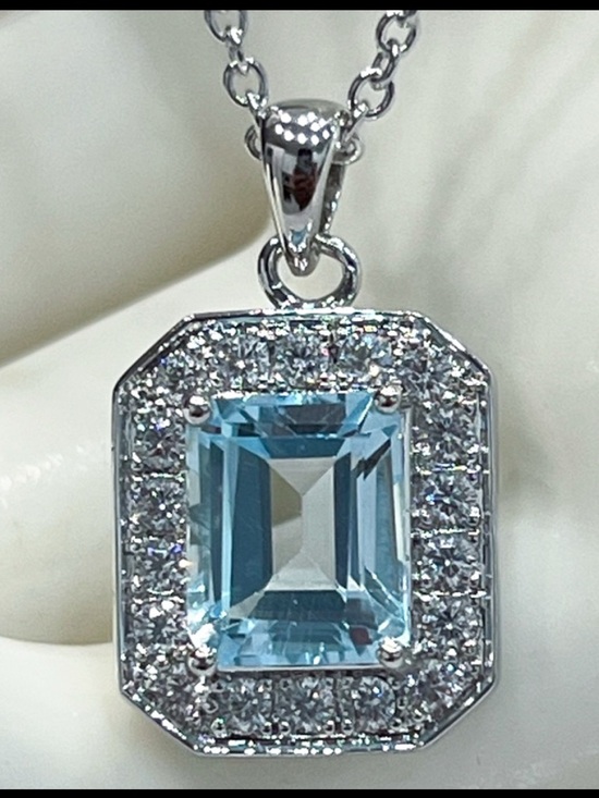 Jewelry - VALUE BUY Blue Topaz (Sim) Diamond Silver Pendant 18” Necklace PRICE FIRM